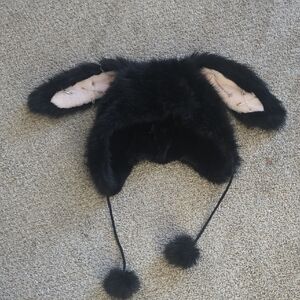 Black and Pink Furry Bunny Ear Hat